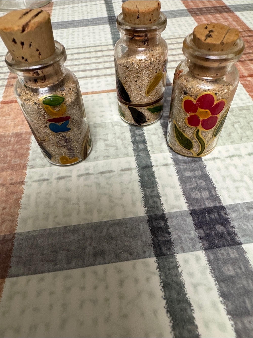 Hand-Painted Glass Puerto Rico Sand  Bottles with Cork Stoppers - Set of 3